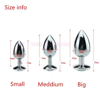 Small Meddium Big Silver Metal Butt Plug With Diamond,Stainless Steel Buttplug Anal Toys, Beads Anal Plug Sex Toys For Woman. 2