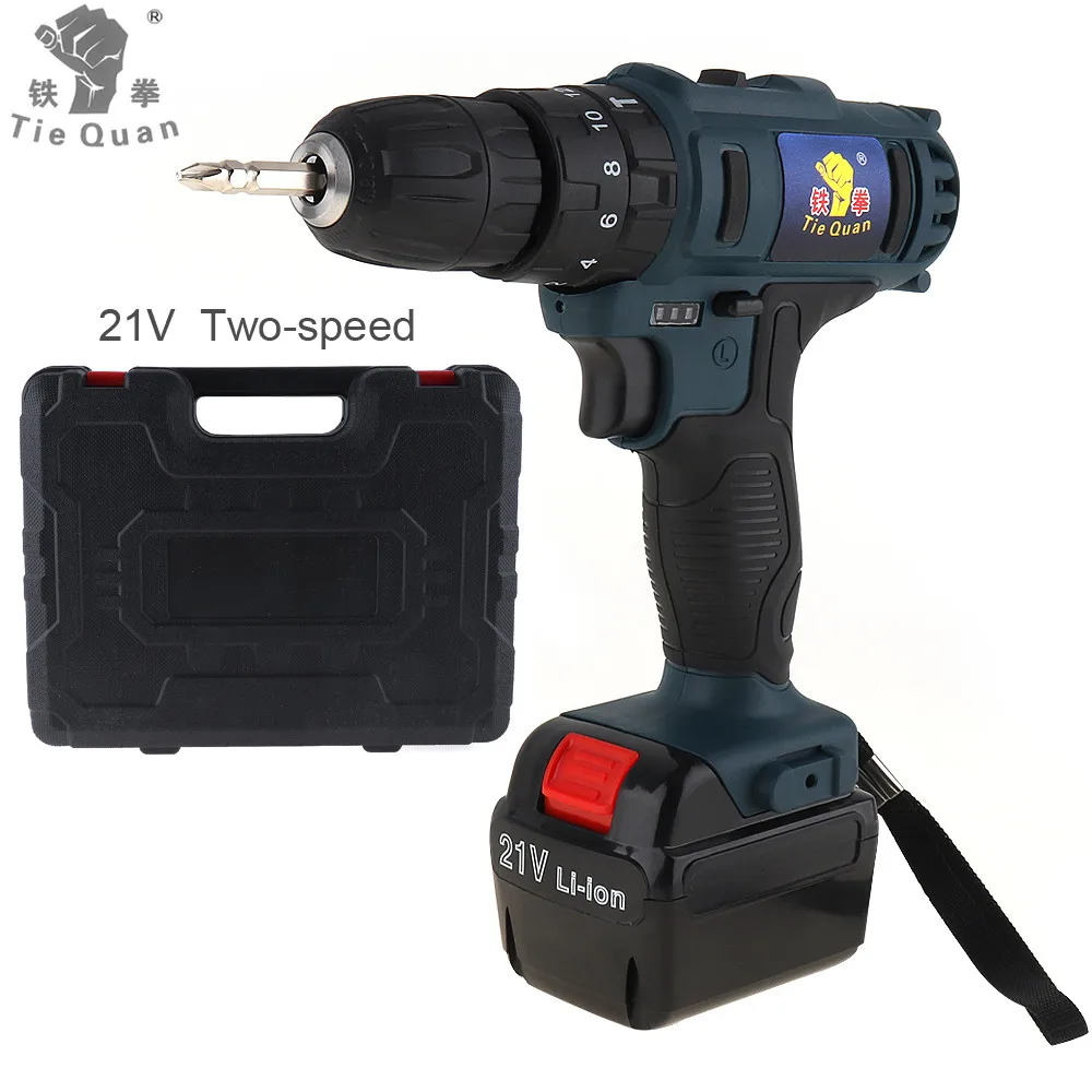 Impact Cordless 21V Electric Drill Screwdriver Lithium-Ion Battery Two Speed Household Power Tools for Handling Screws Punching 21v battery screwdriver electric mini cordless two speed charged drill power tools impact li ion screwdriver drille