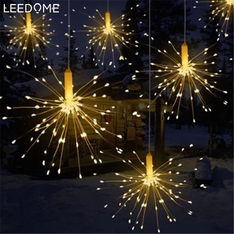 

Leedome Outdoor IP65 Hanging Starburst String Light 100LEDs 200 Leds DIY Firework Flexible Copper Fairy Garland Twinkle Lighting