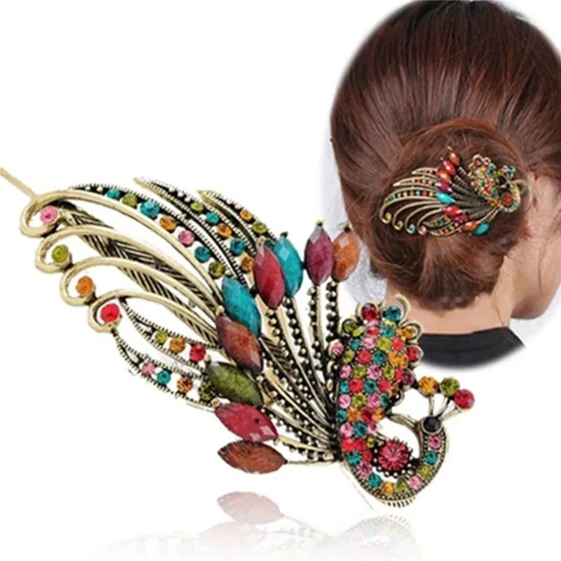 

1 pcs Lovely Vintage Crystal Peacock Hair Clips Headdress Accessories Beauty Styling Tools for marry decoration New Arrival