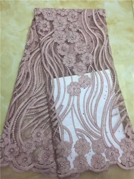 

African Lace Fabric 2019 Embroidered Nigerian Laces Fabric with bead High Quality French Tulle Lace Fabric for Wedding Party