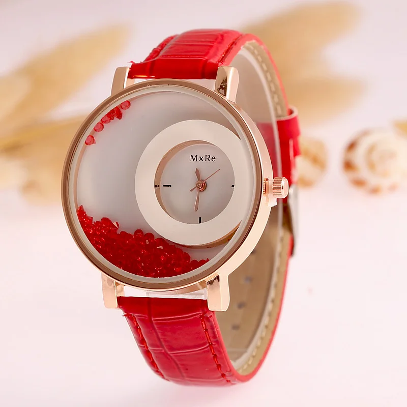 

Hot Sale Mxre Brand Pearl Stylish Diamond Leather Quartz Watch Wristwatch for Women Ladies Girls Black White