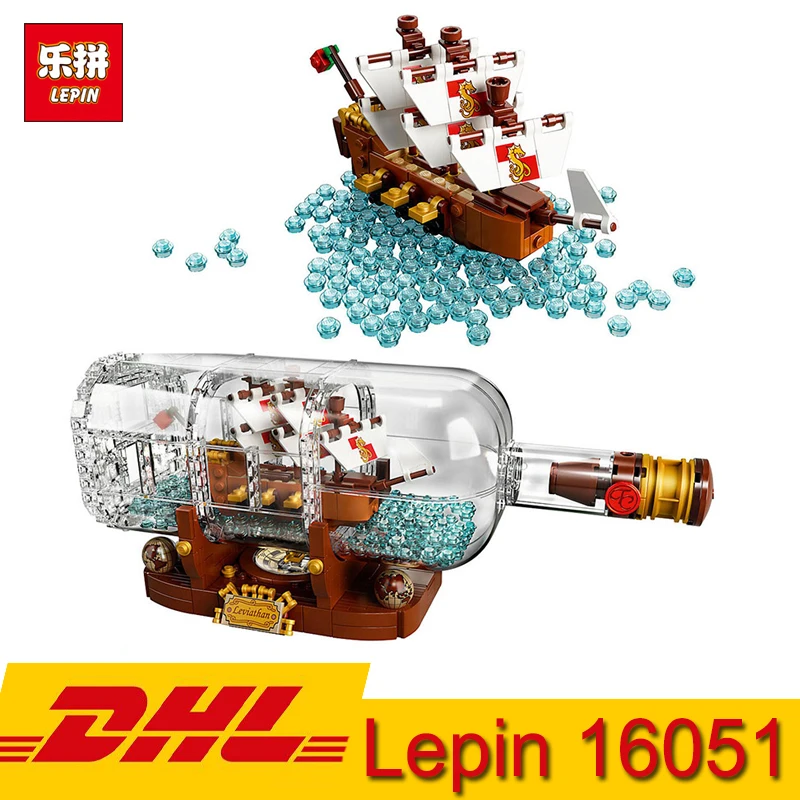 

DHL Lepin 16051 Ideas Ship in Bottle Set Model Creative Building Blocks Compatible LegoINGs Bricks 21313 Children Toys Gift