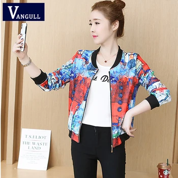 

Vangull Spring Casual Women's Clothing Print Baseball Basic Jackets Long Sleeve O-Neck Zipper Slim Female Fashion Outerwear