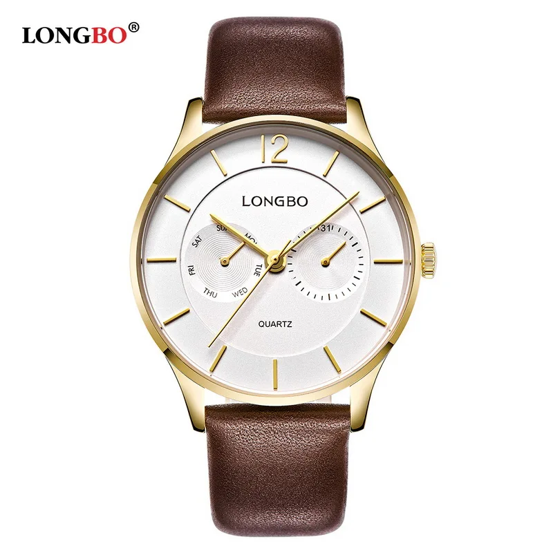 LONGBO Luxury Men Genuine Leather Watch Sports Quartz Watches For Men Male Leisure Clock Simple Watch