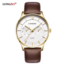 LONGBO Luxury Men Genuine Leather Watch Sports Quartz Watches For Men Male Leisure Clock Simple Watch