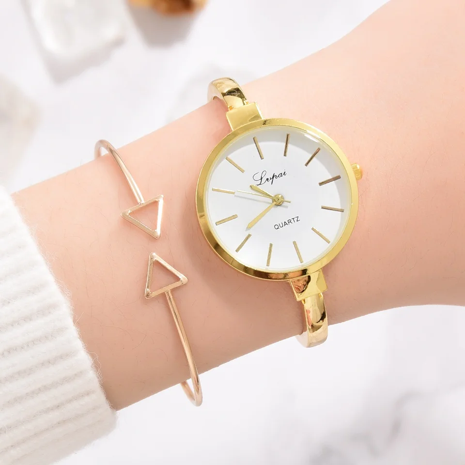 Lvpai Top Brand Women Bracelet Watch Thin Strap Gold Big Dial Simple Women Fashion Luxury Watch Combination Quartz Watch - Цвет: Watch And Bracelet