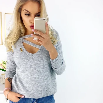 

Women Sweaters Hollow Autumn Spring Knitting Casual Long Sleeve Solid Colors Sweater Loose Female Sweaters Women Clothing