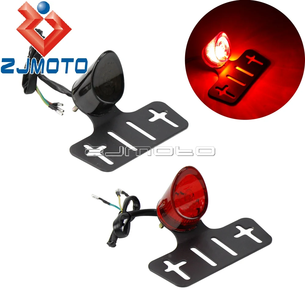 

Universal Motorcycle Red LED Taillight Brake Tail Light For Harley Cafe Racer Custom E-mark Stop Lamp w/ License Plate Bracket