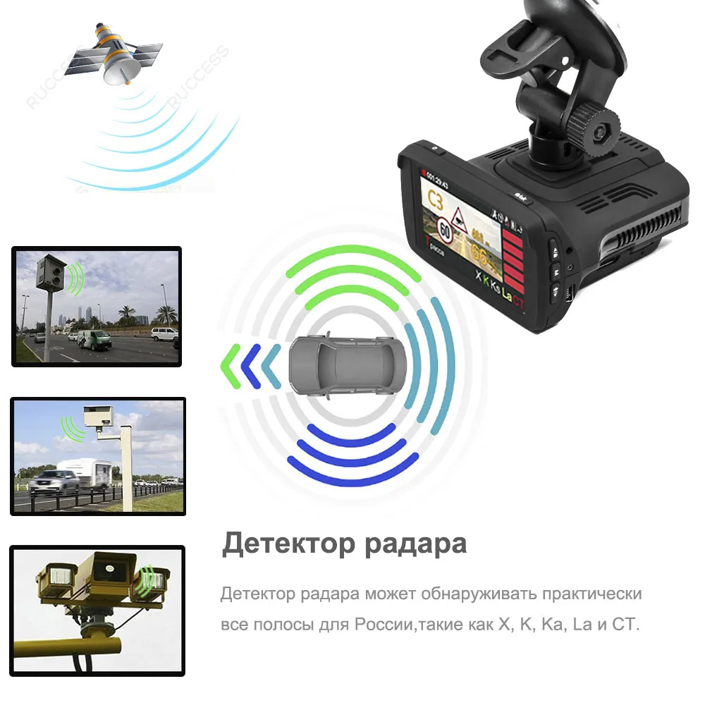 3 In 1 Anti Laser Car Radar Detector Dash Cam Car DVR Camera Recorder 170 Degree Dashcam HD 1296 P Ambarella A7 Russian Voice 