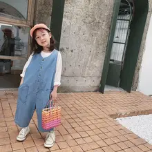 Новые стильные джинсовые комбинезоны для мальчиков и девочек, осенние модные детские длинные штаны, HW248