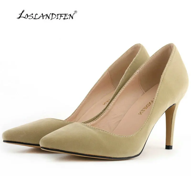 

LOSLANDIFEN Fashion High Heels Shoes Nude Women Pumps Pointed Red Wedding Shoes Elegant Black Elegant Working Pumps Big Size 42