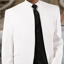 Новое поступление со стоячим воротником белый свадебный смокинг жениха костюм с одной пуговицей один мужской костюм(куртка+ брюки+ жилет+ галстук-бабочка
