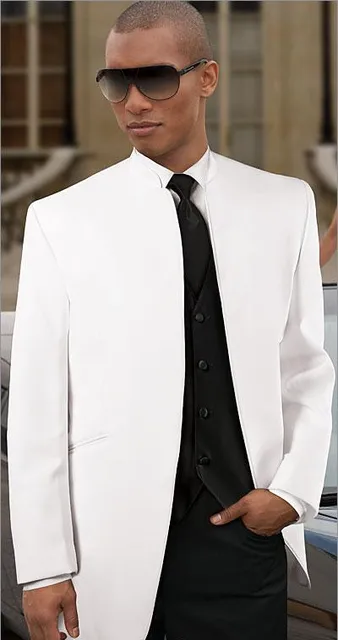 New Arrival Stand Collar White Wedding Tuxedo Groom Suit One New Arrival Stand Collar White Wedding Tuxedo Groom Suit One On Single T Suits Jacket