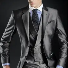 Блестящий серый Свадебный Смокинг Платье Мужские свадебные костюмы для выпускного вечера(куртка+ брюки+ жилет+ галстук) NO: 063