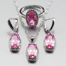 Чехол для телефона Мэнни брелок 925 серебро прекрасный свадебный розовый циркон Овальный комплекты украшений для женщин кольцо Размеры 6/7/8/9/10 JS400