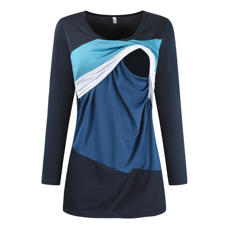 

Maternity Long Sleeve Nursing Tops T Shirt Breastfeeding Casual Top Undershirt Color Contrast Clothes For Pregnant Women Spring