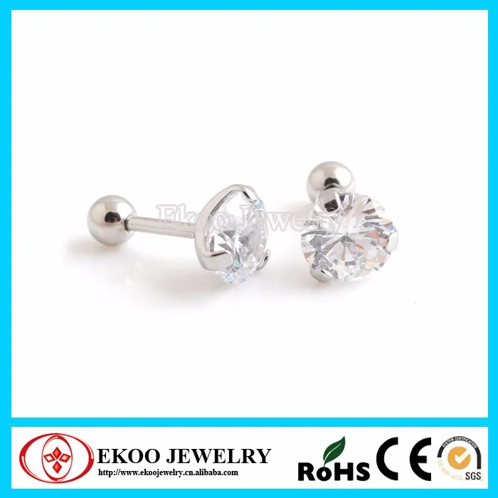 14031324Y316L Surgical Steel Pronged Round CZ Ear Tragus