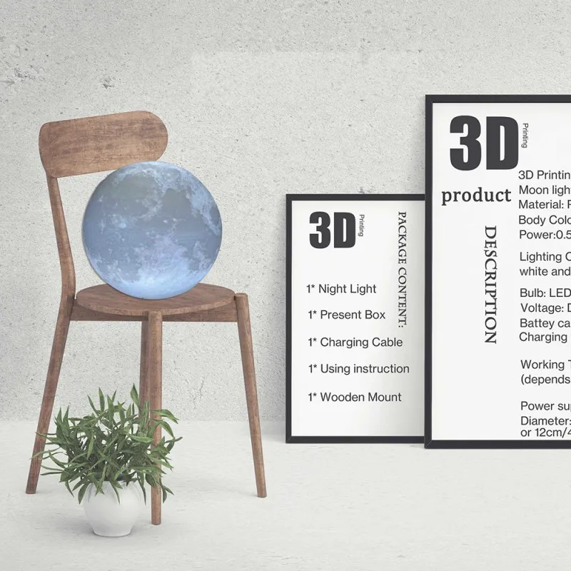 Светодиодный ночник с 3D принтом Луны перезаряжаемый сенсорный выключатель