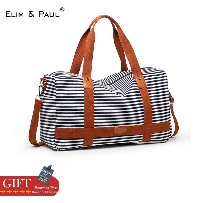 

Casual Striped Travel Bag Weekend Duffle Shoulder Bag Travelling Bags And Luggage For Women Hand Luggage Canvas bolsa de viagem
