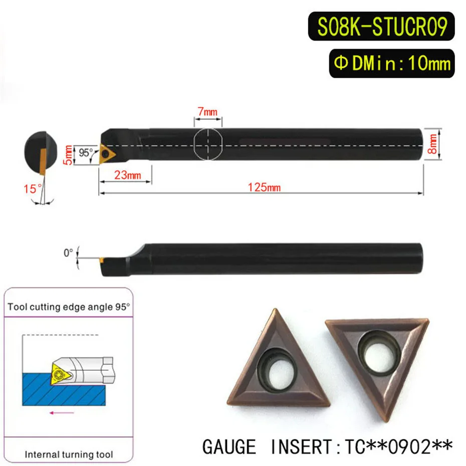 1 шт. S08K-STUCR09 95 градусов внутреннего точения держатель инструмента для TCMT090204 вставить внутренняя борштанга токарный станок