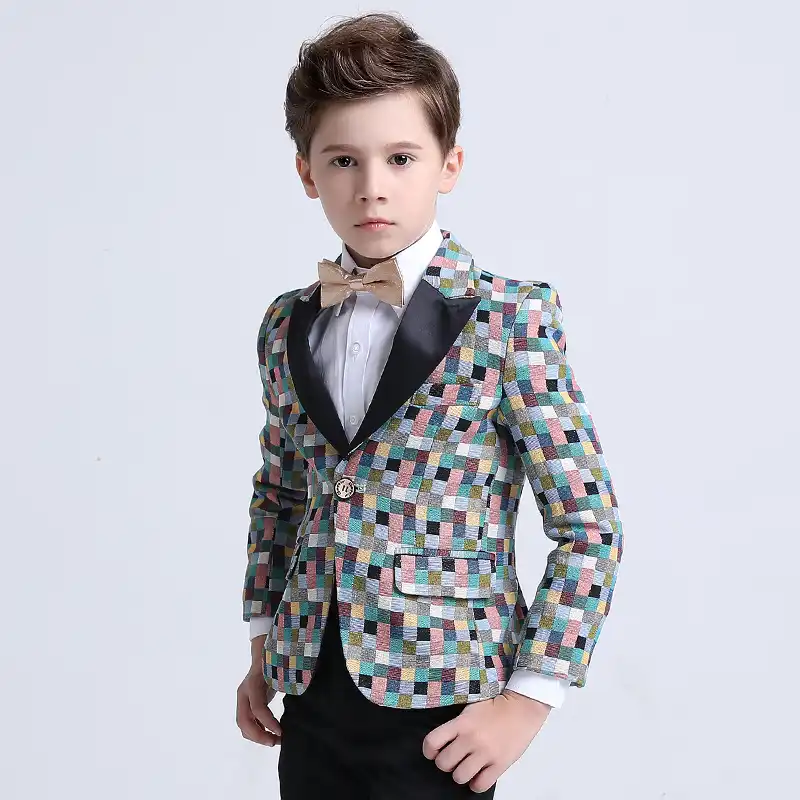 Yuanlu Boys Formal Suit Set 5 Piece Notched Lapel Suit Set with Tie and Vest