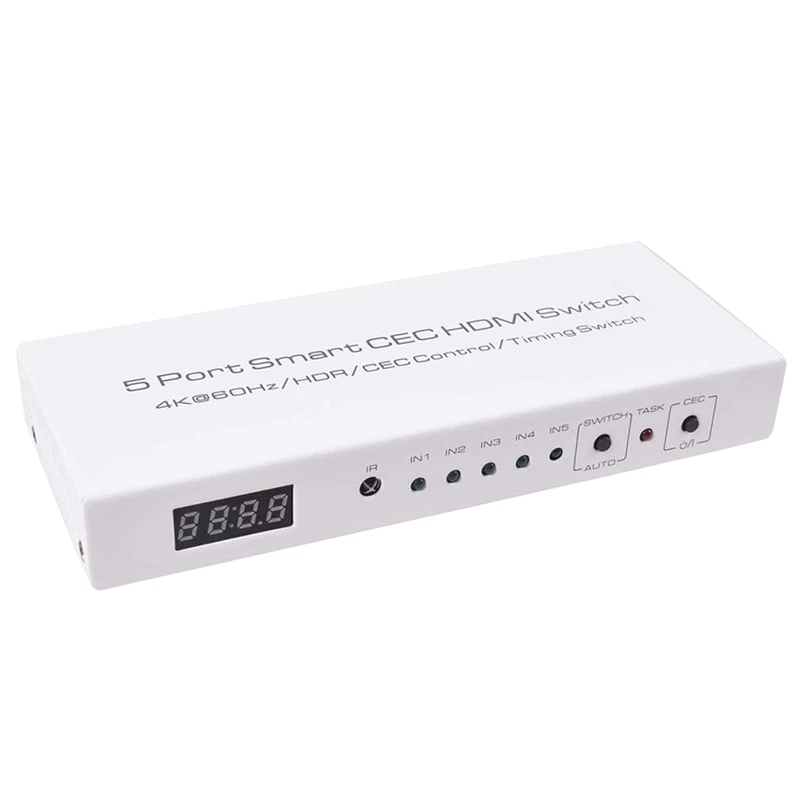 

Hdmi2.0 Smart Switcher 5 In 1 Out 4K 60Hz Hdr Cec Control Splitter Clock Setting Function 5 Port Hdmi Switcher 8Bit@2160P Eu P