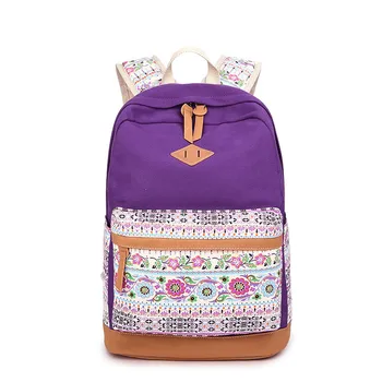 

Fashion Women Canvas Backpack Shoulder Bag School Student Bag Computer Multi-functional Large Capacity Printing Flower Backpack