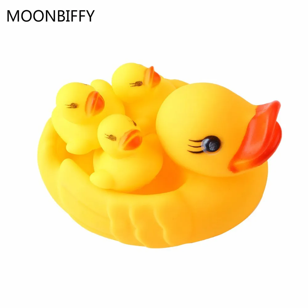 

4PCS Baby Toys Water Floating Children Water Toys Yellow Rubber Duck Ducky Baby Bath Toy for Kids Squeeze Sound Squeaky Pool