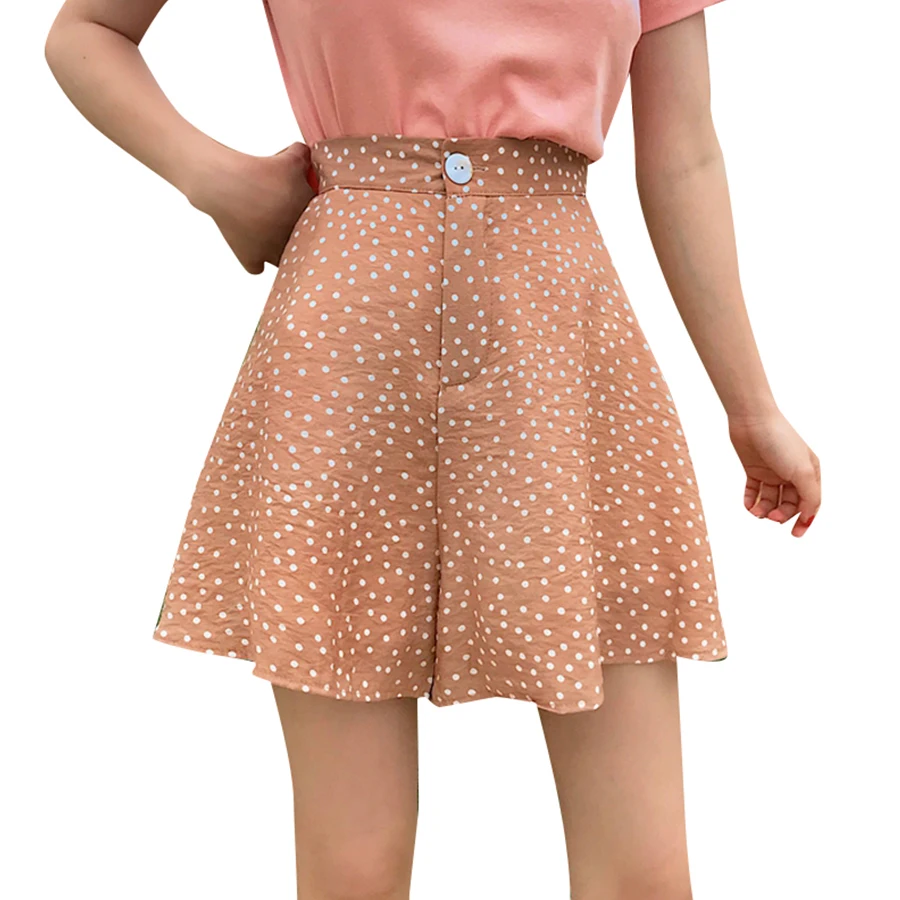 

Summer Korean Version Polka Dot Printed Shorts Chiffon Wide-Leg Fashion Shorts Girls High Waist Button Slim Casual Shorts Woman