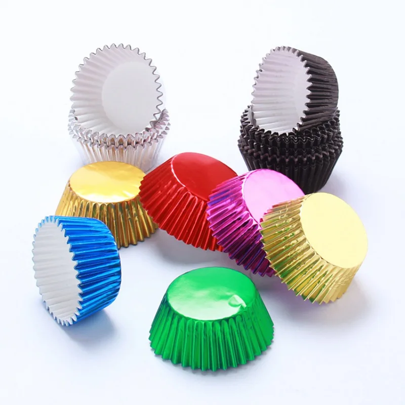 

100 Pieces Aluminum Foil Metallic Mini Cupcake Liners Muffin Pans Cake Baking Cups Egg Tart Mold Holders Drop Shipping