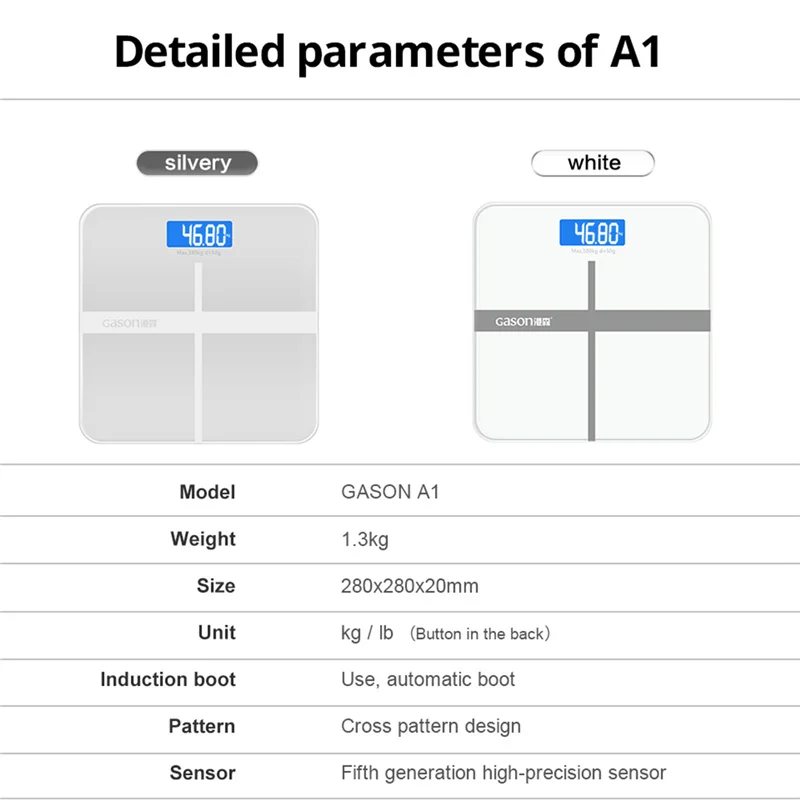 GASON (A1) Ванная комната весы напольные smart бытовые электронные цифровой тела ожирения ЖК-дисплей разделение Дисплей значение 180 кг = 400lb/0,1 кг