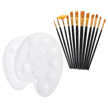 

12pcs/set Professional Paint Brush Nylon Hair Artist Brush With Mixing Palette Set For Acrylic Watercolor Oil Painting Supplies
