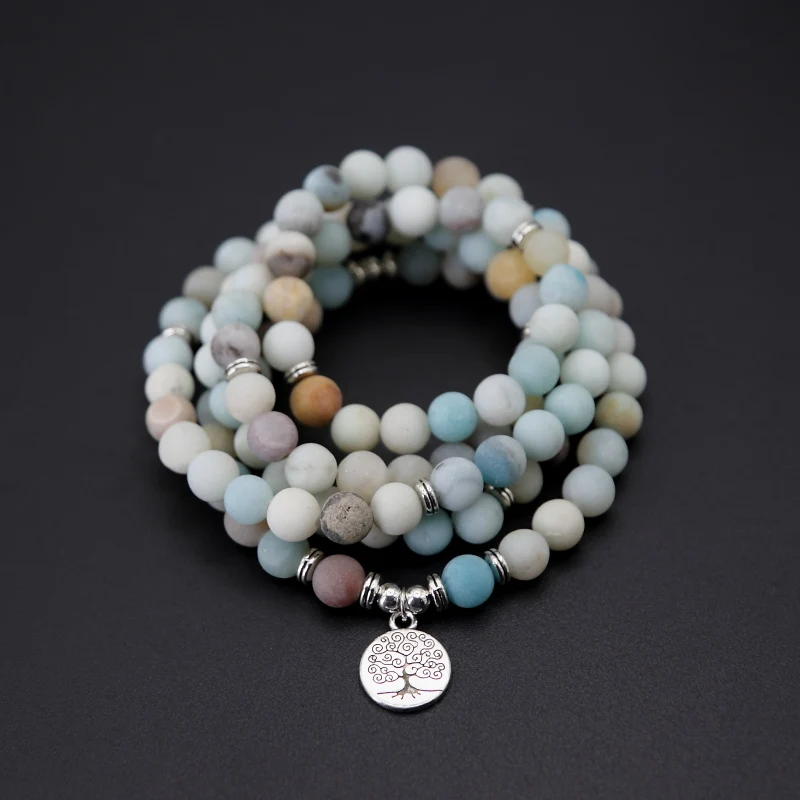 Fashion-Women-bracelet-Matte-Frosted-Amazonite-beads-with-Lotus-OM-Buddha-Charm-Yoga-Bracelet-108-mala (1)