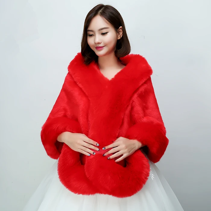 Элегантное белое красное черное теплое Болеро теплая Свадебная накидка зимняя меховая женская куртка Свадебные плащи вечерние Вечеринка свадебное пальто QA1259