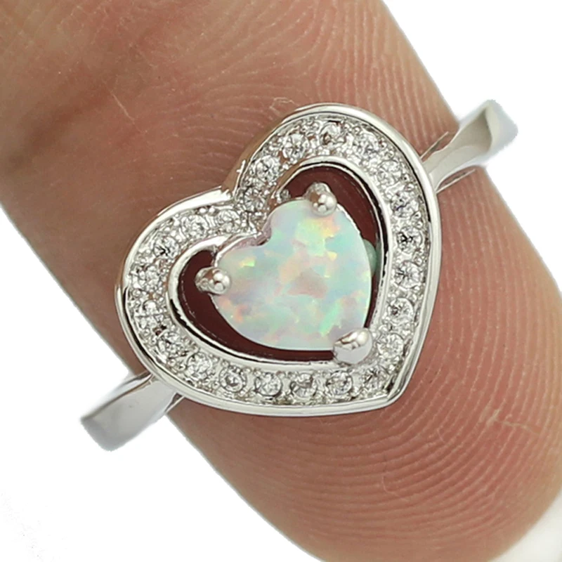 HAIMIS Gorgeous White Fire Opal Heart Shaped Women Fashion Jewelry Opal 