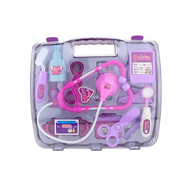 15 шт./компл. доктор игрушка для детей ролевые игры медицинские игрушка "Медсестра" Портативный чемодан аптечка Детские обучающие игрушки для детей - Цвет: Фиолетовый