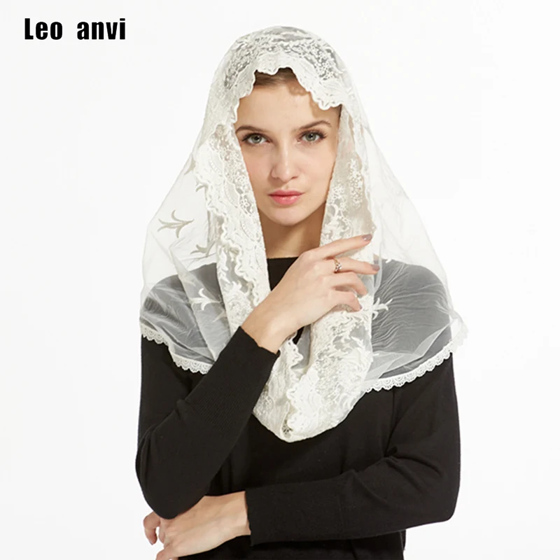 

2019 Lady women Ivory Lace Infinity Mantilla Chapel Veil Traditional catholic chapel veil hijab scarf bandana face mask scarf