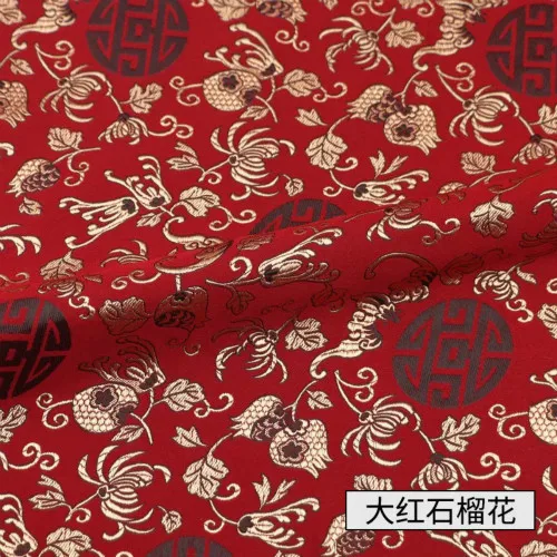 Width 150cm Chinese Red Tang Suit Cheongsam Sheet Cloth Silk Like Damask Jacquard Brocade Metallic Fabric - Цвет: Red pomegranate flow