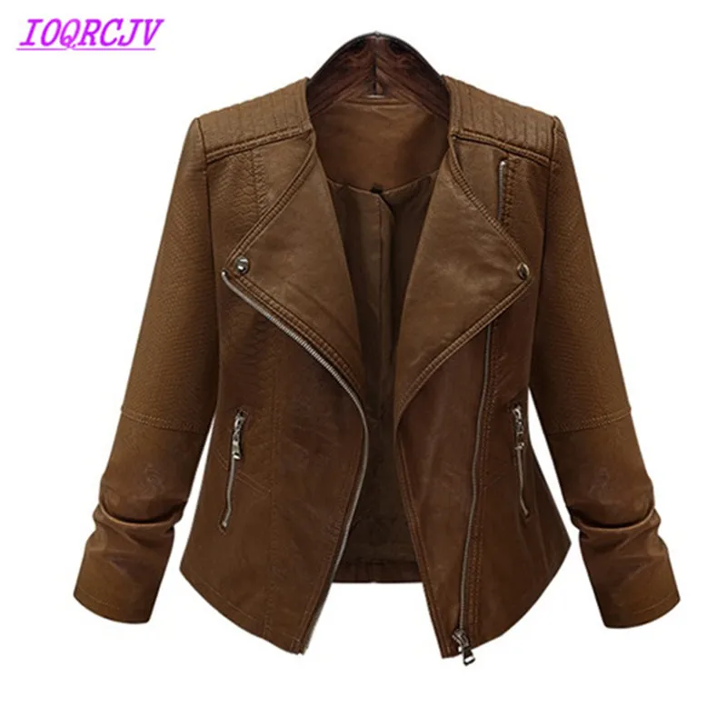 

2018 Plus size 5XL Spring Autumn Women Leather Jackets Short Coats Fashion Brown Loose Large size Leather Outerwear IOQRCJV Q033