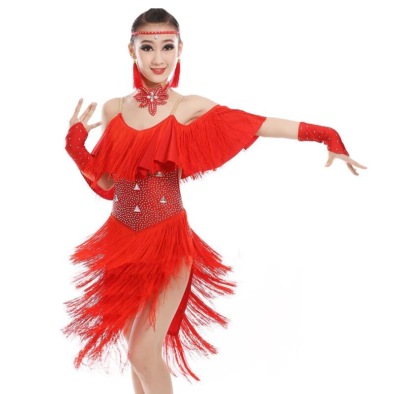 Карнавальный костюм для латинских танцев для девочек; детское платье для современных джазовых бальных танцев и сценических танцев; детская одежда с блестками для сальсы; Одежда для девочек