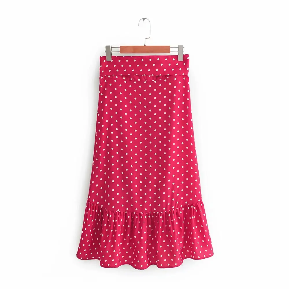 Элегантная розовая красная юбка для женщин, каскадные оборки в горошек с бантом, пояса с бантом, весна-осень, модные повседневные миди юбки