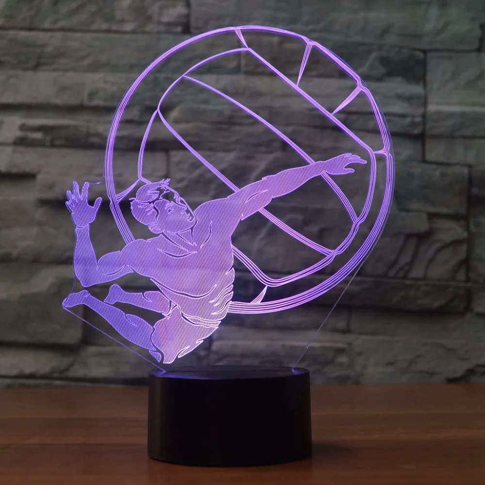 3D светодиодный настольный светильник для игры в волейбол, 7 цветов, меняющий Ночной светильник, светильник с сенсорной кнопкой, детский подарок, декор для спальни