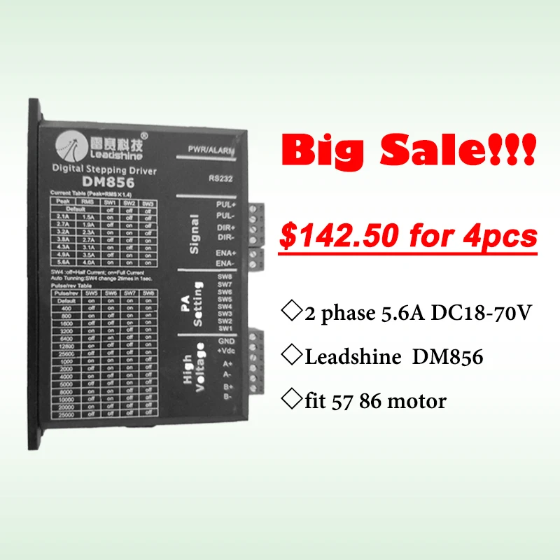 4pieces/lot 2 phase 5.6A DC18-70V DM856 Leadshine Digital Stepping driver fit 57 86 motor 4pieces/lot 2 phase 5.6A DC18-70V DM856 Leadshine Digital Stepping driver fit 57 86 motor