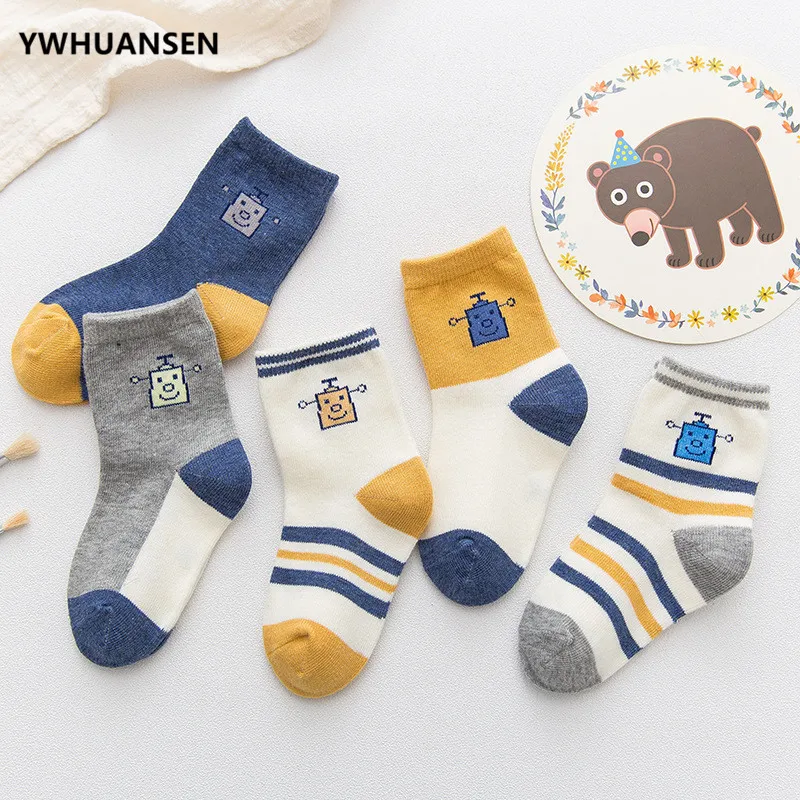 YWHUANSEN/5 пар/лот, от 1 до 12 лет, Осень-зима, Детские удобные хлопковые носки короткие цветные носки с животными для девочек и мальчиков