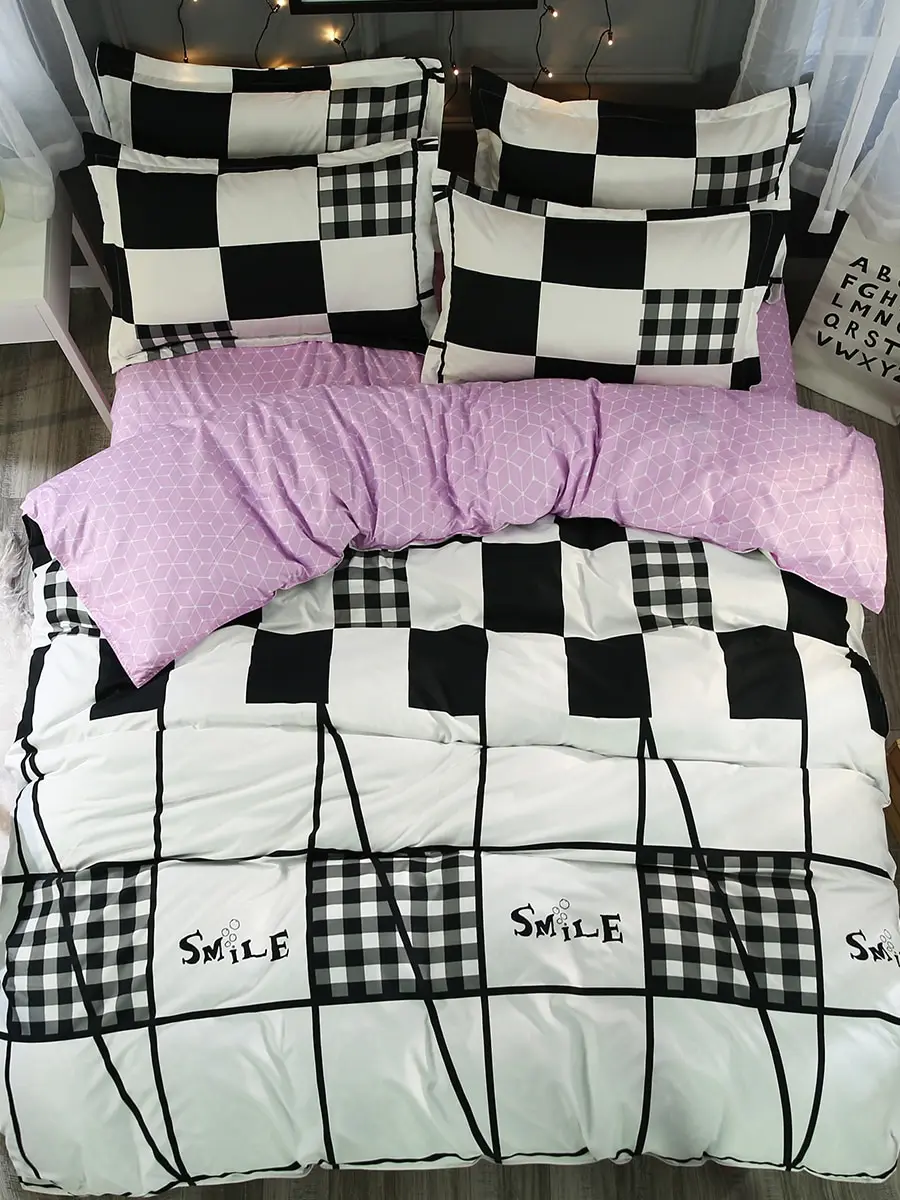 

4 Pcs Bedding Cover Set Modern Simple Colorblock Pattern Cozy Bedsheet Set