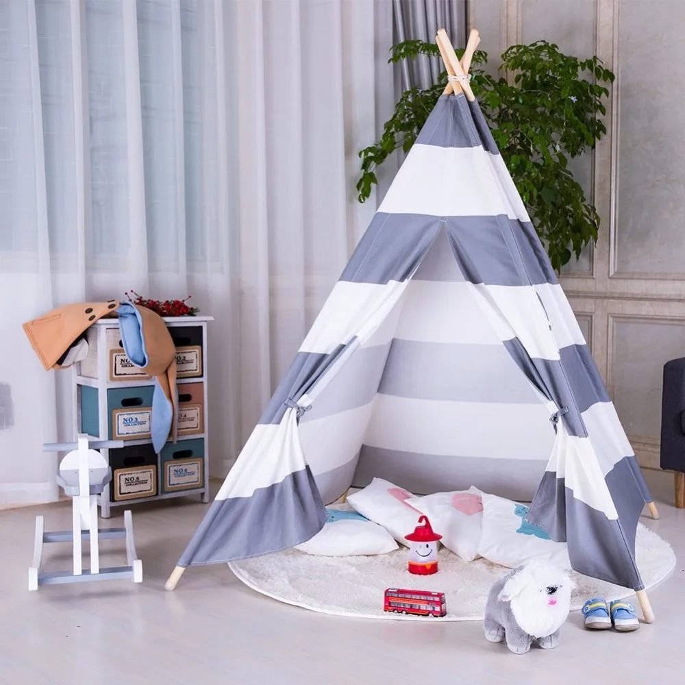 

Grey Stripes Kids Teepee Kinder Tipi Zelt Tp Tent Teepee for Kids
