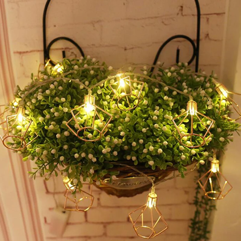 10/20 LED Fairy Lights Metal Battery Powered Diamond Lantern String Lamp Christmas Garland New Year Hanging Light | Лампы и освещение