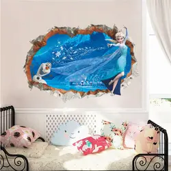 Мультфильм Олаф и Эльза Принцесса сломанное отверстие 3d наклейки на стену для украшения дома Замороженные аниме плакат с мультфильмами