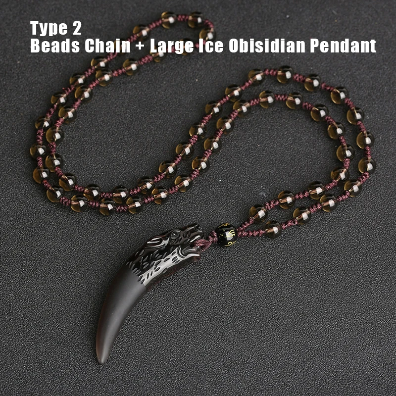 Wolf tooth Obsidian Pendant Necklace Amulets And Talismans Couple Natural Stone Necklace For Women Men Lucky Jewelry